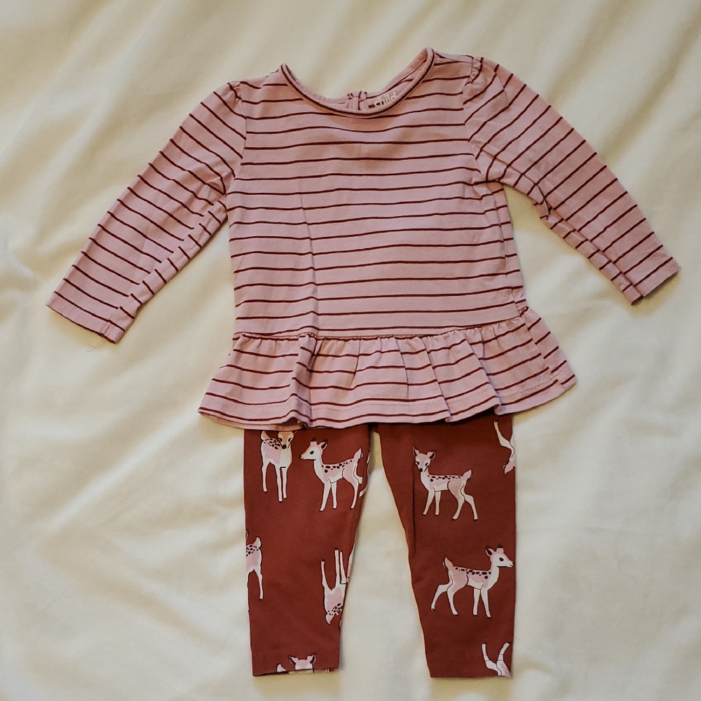 Child of Mine Pink Striped Top And Deer Leggings Set, 18 Months